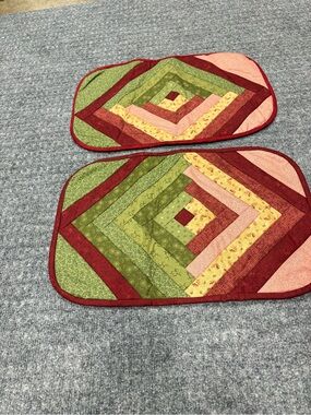 Hand Crafted Log Cabin Design Quilted Placemat Pair